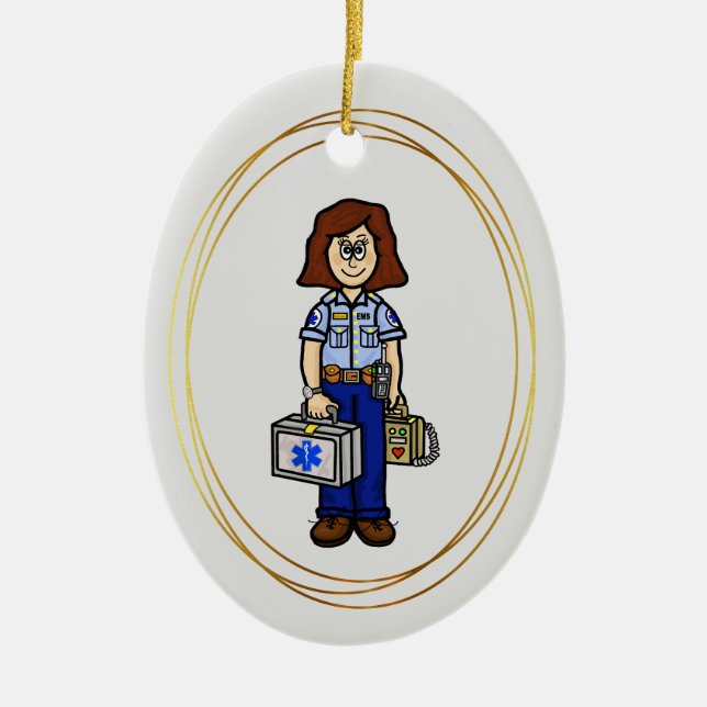 Brunette Female EMS Sjukvårdare Ornament (Framsidan)