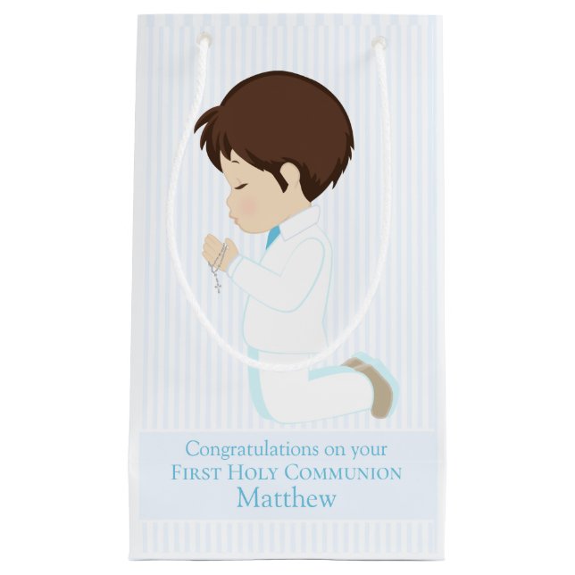 Brunette First Communion Boy Small Gift Bag (Framsidan)