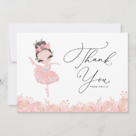 Brunette Girl Ballerina i Rosa Dress Birthday Tack Kort