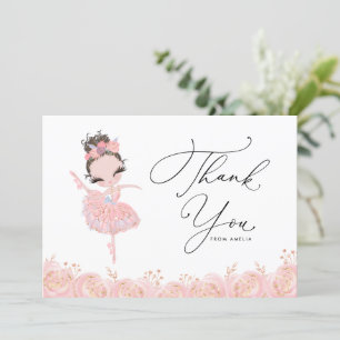 Brunette Girl Ballerina i Rosa Dress Birthday Tack Kort