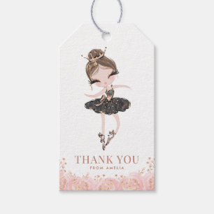 Brunette Girl Ballerina in Black Dress Birthday Presentetikett