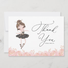 Brunette Girl Ballerina in Black Dress Birthday Tack Kort