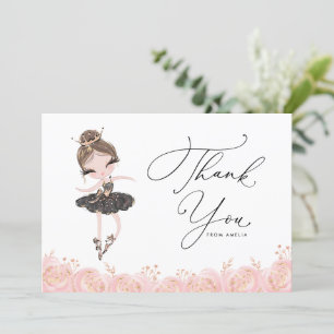 Brunette Girl Ballerina in Black Dress Birthday Tack Kort