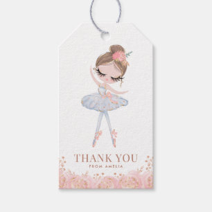 Brunette Girl Ballerina in White Dress Birthday Presentetikett