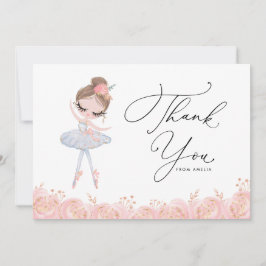 Brunette Girl Ballerina in White Dress Birthday Tack Kort