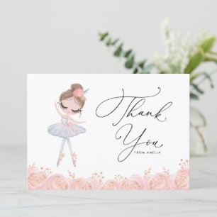 Brunette Girl Ballerina in White Dress Birthday Tack Kort