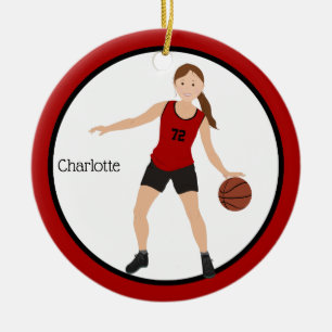 Brunette Girl Basketball Player in Red and Black Julgransprydnad Keramik