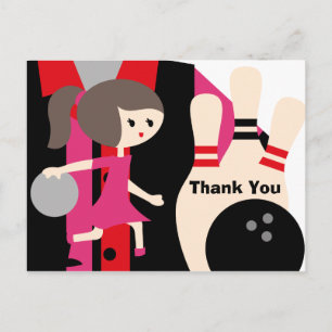 Brunette Girl Bowling Birthday Tack vykort