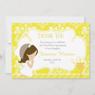 Brunette Girl First Communion Damask Tack Kort