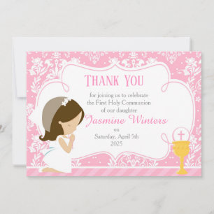 Brunette Girl First Communion Damask Tack Kort