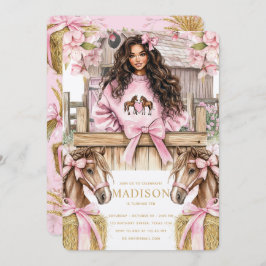 Brunette Girl Horse Birthday Invitation Inbjudningar