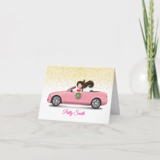 Brunette Girl in Car with Faux Glitter Tack Kort