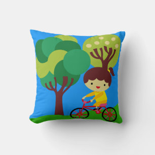 Brunette Girl på Bicycle Pillow Kudde