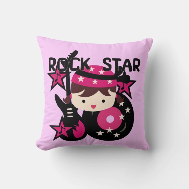 Brunette Girl Rockstjärna Pillow Kudde (Framsida)