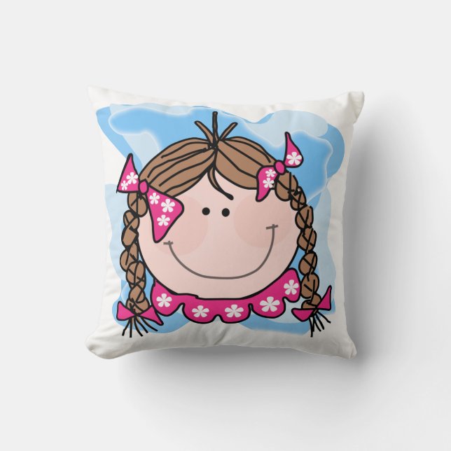 Brunette Girl with Braids Pillow Kudde (Framsida)