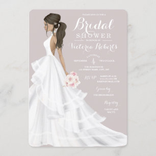 Brunette Glam Bride Bröllop Gown Möhippa Inbjudningar