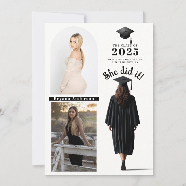 Brunette Grad Girl Studenten Photo Announcement Inbjudningar (Framsida)