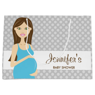 Brunette Gravida kvinnor i Blue Dress Baby Shower