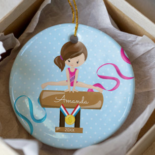 Brunette Gymnast Gymnastics jul Ornament