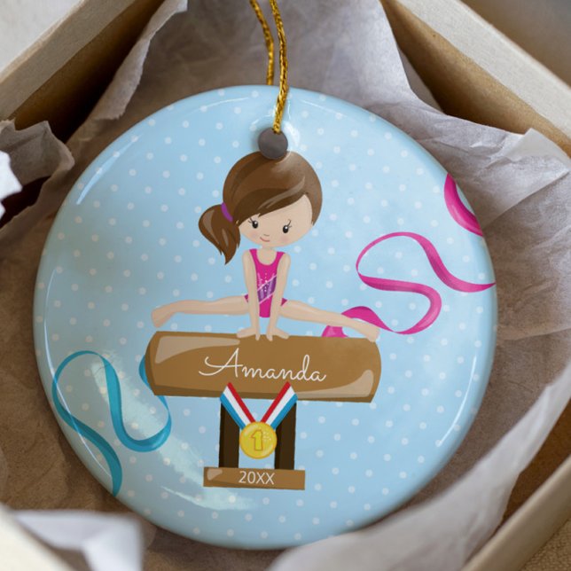 Brunette Gymnast Gymnastics jul Ornament (Skapare uppladdad)