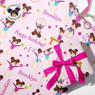 Brunette Gymnastics Birthday Wrapping Papper Presentpapper