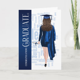 Brunette Hair Blue Cap och Gown Female Student Kort