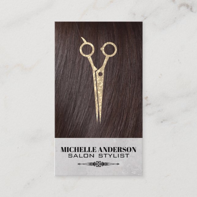 Brunette Hair | Hair Salon Scissors Visitkort (Framsida)