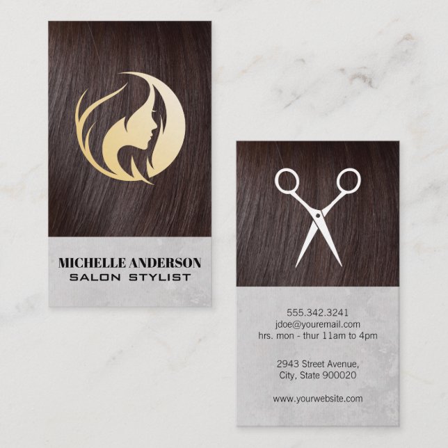 Brunette Hair | Logotyp för hårstylist Visitkort (Fram/baksida)