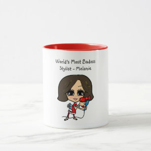 Brunette Hair Stylist Caricature MUGG Personlig