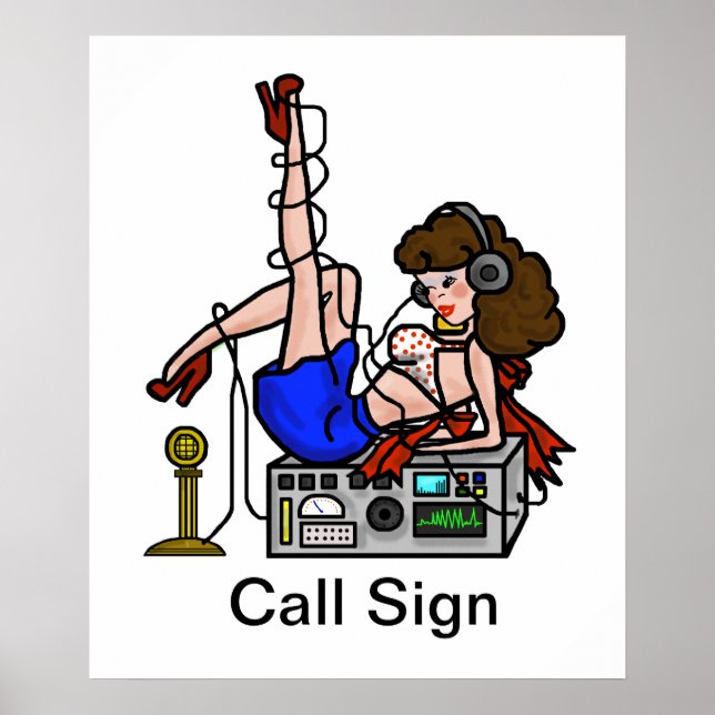 Brunette Ham Radio Pin-up Girl Poster att anpassa  (Framsidan)