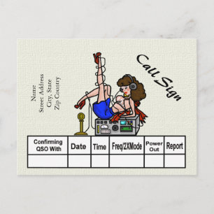 Brunette Ham Radio Pin-up Girl QSL-kort Vykort