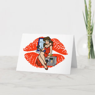 Brunette Ham Radio Pin-up Girl Smoochie Card Helgkort
