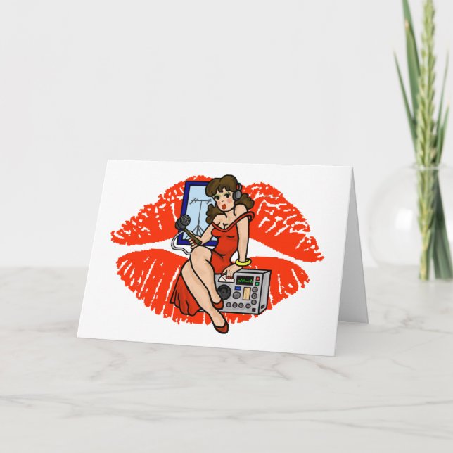 Brunette Ham Radio Pin-up Girl Smoochie Card Helgkort (Framsida)
