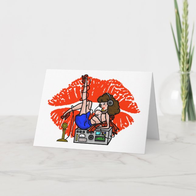 Brunette Ham Radio Pin-up Girl Smoochie Card Helgkort (Framsida)