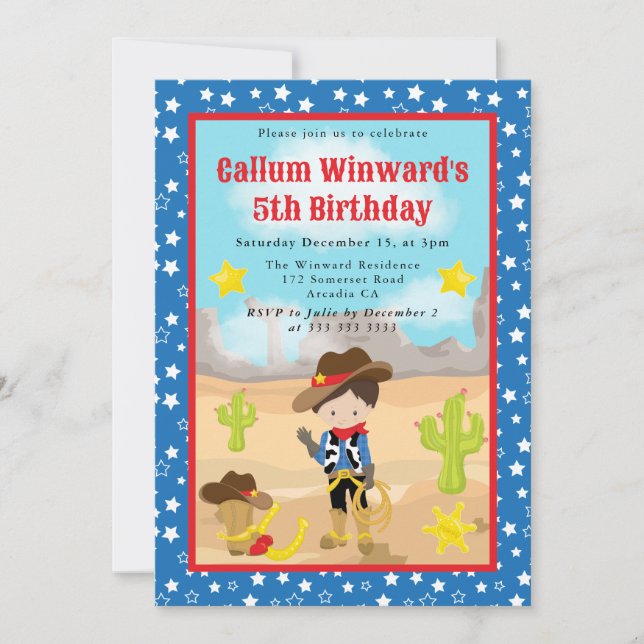 Brunette Hved Cowboy Westernare Barns födelsedag Inbjudningar (Framsida)