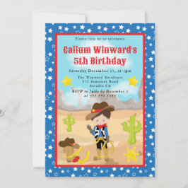 Brunette Hved Cowboy Westernare Barns födelsedag Inbjudningar