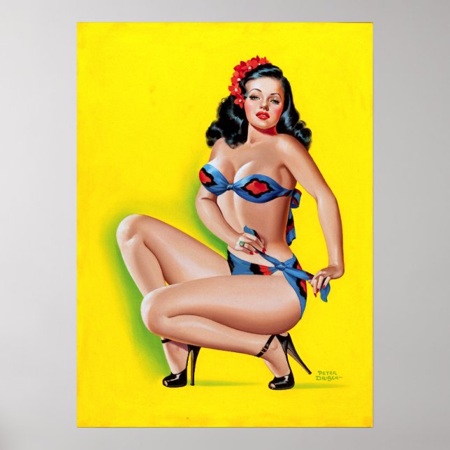 Brunette i Bikini Pin Up Poster (Framsidan)