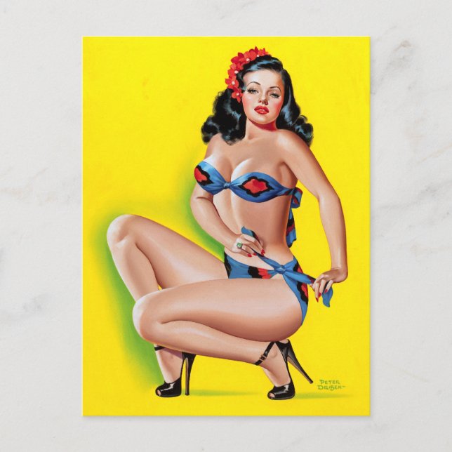 Brunette i Bikini Pin Up Vykort (Framsida)