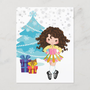 Brunette Irish Dancer Winter-julen Helgdag Vykort