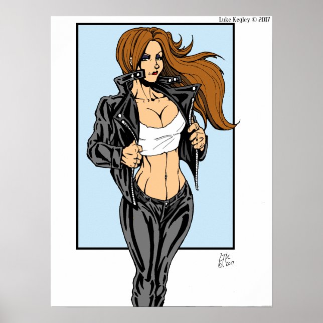 Brunette Leather Biker Chick Poster (Framsidan)