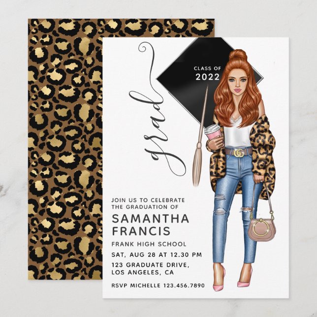 Brunette Leopard Girl Studentfest Investigation Inbjudningar (Fram/baksida)