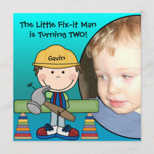 Brunette Little Fix-it Man Birthday bjudande Inbjudningar