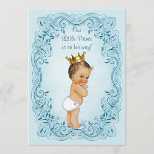 Brunette Little Prince Blue Lövs Baby Shower Inbjudningar