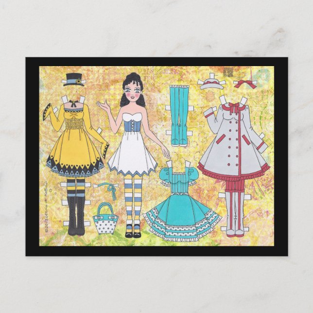 Brunette Lolita Papper Doll-vykort Vykort (Framsida)