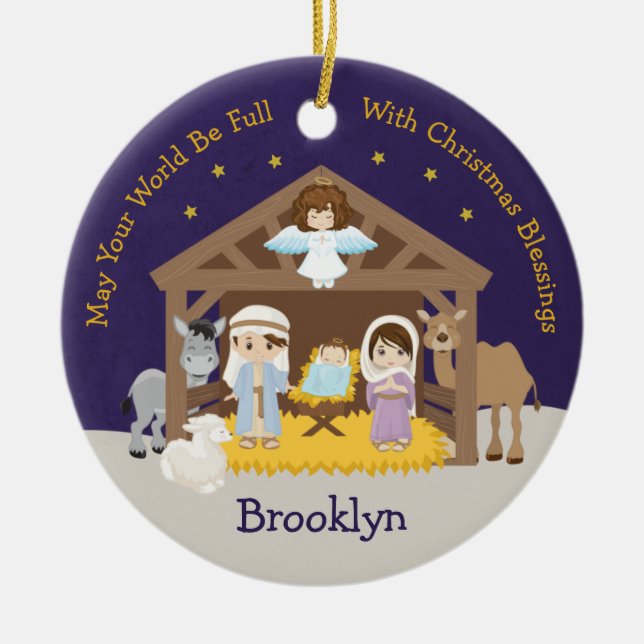 Brunette Nativitetscen Julgransprydnad Keramik (Framsidan)