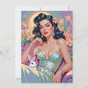 Brunette Pin-Up med Påskhare Julkort