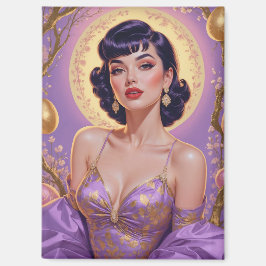Brunette Pin-Up-Påskäggen Guld och Lila Magnet