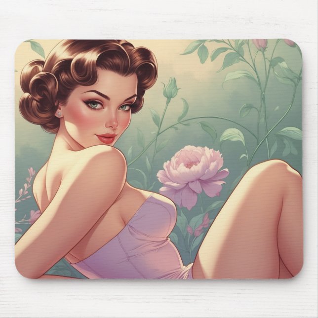 Brunette Pin-Up Pastel Flowers Musmatta (Framsidan)