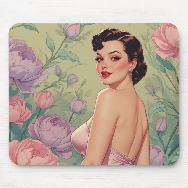 Brunette Pin-Up Pastel Flowers Musmatta (Framsidan)