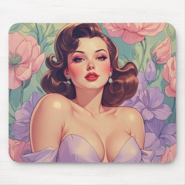 Brunette Pin-Up Pastel Flowers Musmatta (Framsidan)